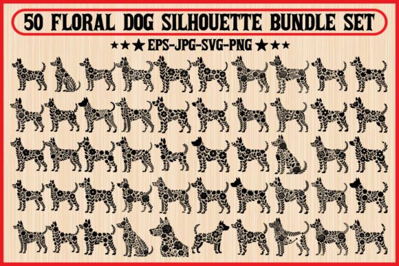 50 Floral Dog Silhouette Bundle Set