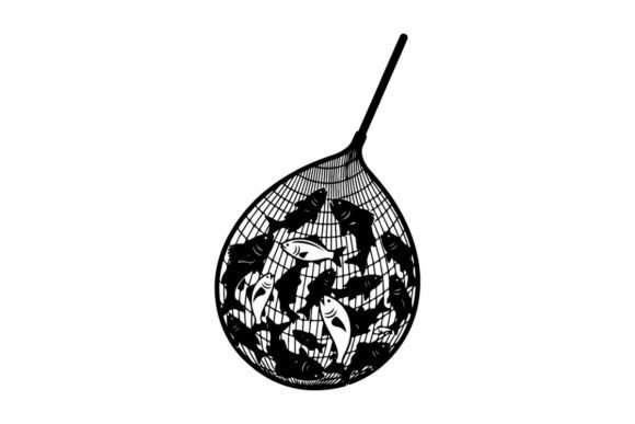 Black and White Line Art Fish Net with S