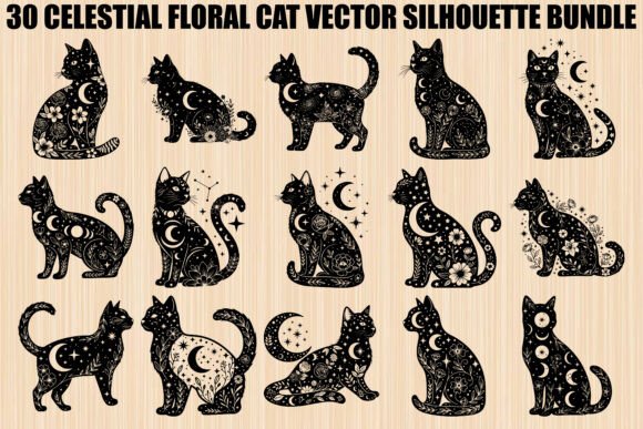 Celestial Floral Cat Silhouette Bundle: A Creative Resource for Mystical and Boho Designs