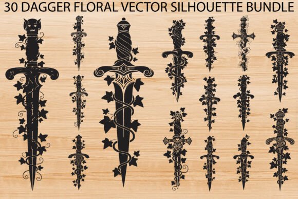 Dagger Floral Design Bundle: 30 Vector Silhouettes