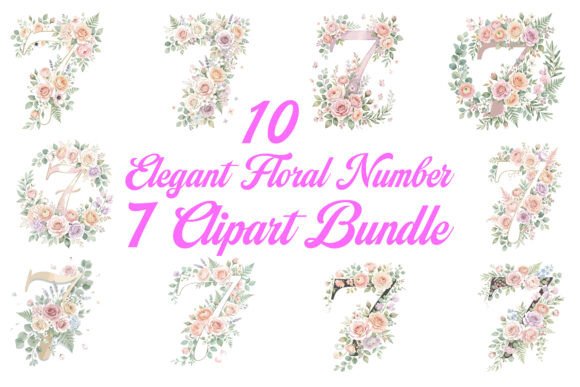 Elegant Floral Number 7 Clipart Bundle: Elevating Milestone Celebrations with Timeless Design