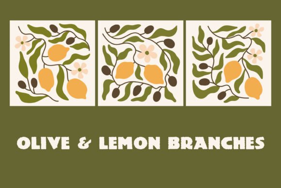 Enhance Your Space with the Olive Lemon Branches Abstract Art Set