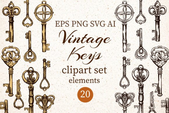 Evaluating the Vintage Key Clipart Hand Drawn Set for Design Projects