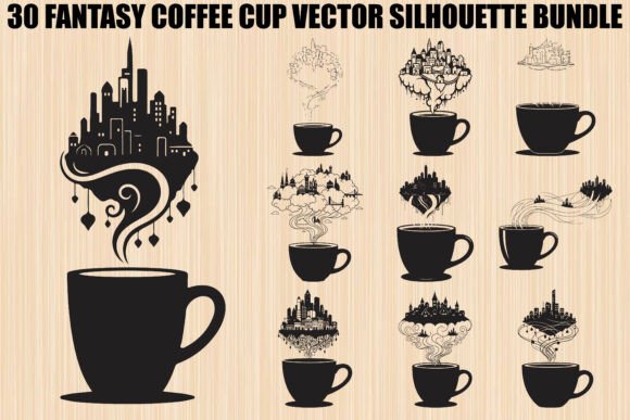 Fantasy Coffee Cup Bundle: Blending Daily Rituals with Whimsical Vector Art
