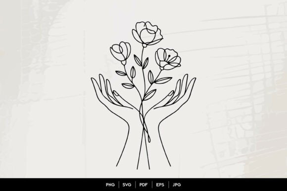 Hands Holding Flowers Line Art SVG