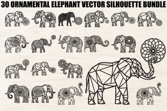 Ornamental Elephant Silhouette Bundle
