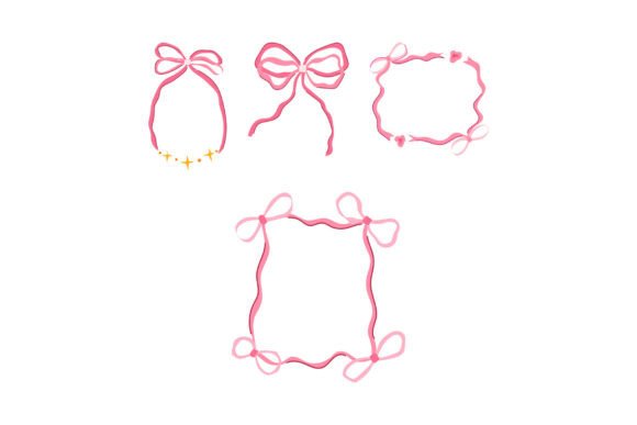Pink Ribbon Frames and Bows Vector Set: Elevating Your Design Aesthetic with Elegant Hand-Drawn Elements