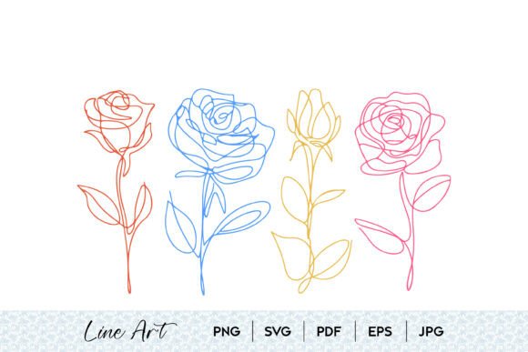 Rose Flower Line Art Set SVG Guide