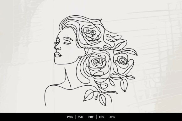 Rose Woman Line Art Portrait Guide