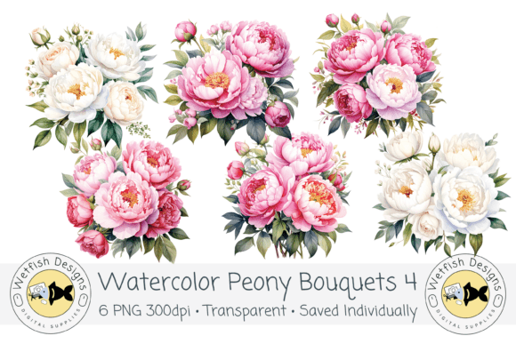 Watercolor PNG 300dpi Peony Bouquets 4: Elevating Your Digital and Print Designs